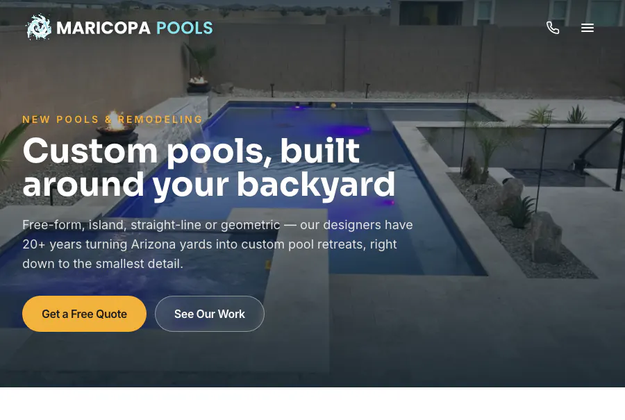 maricopapools.com, the new pool construction service page